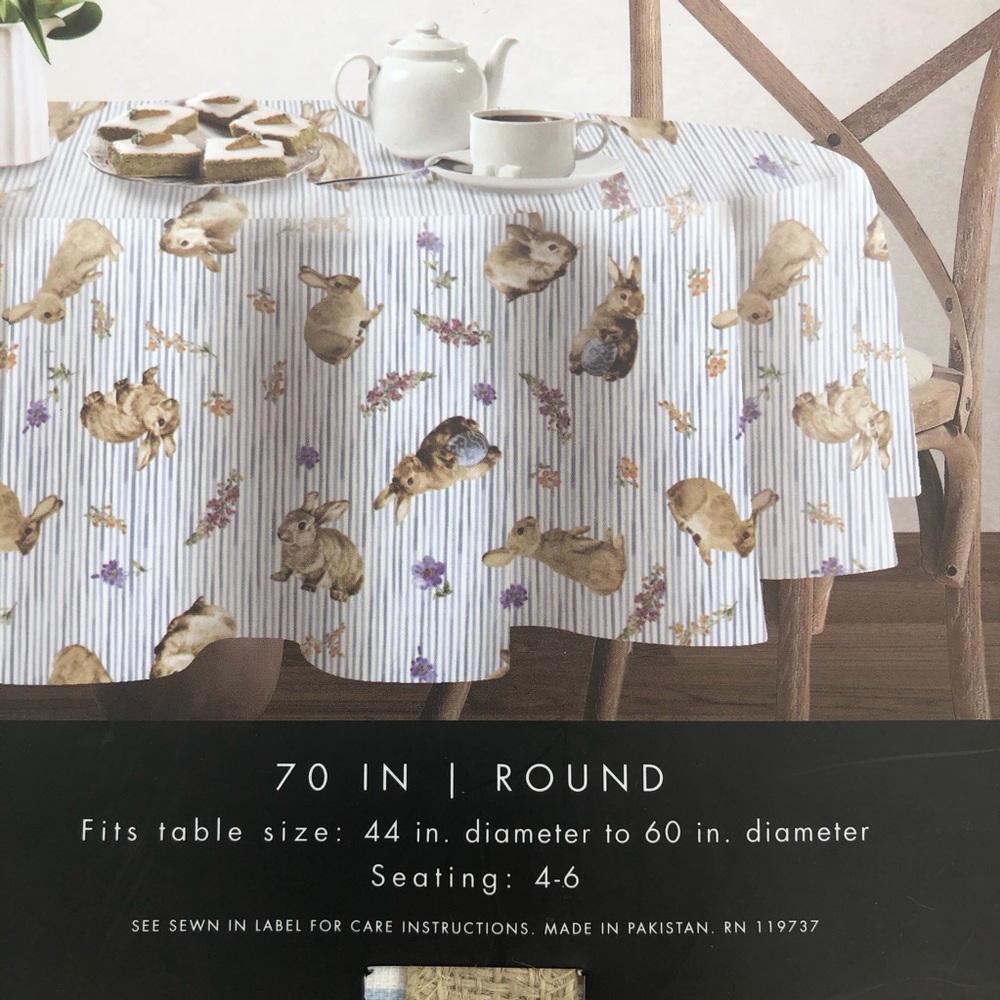 🚨EASTER BHF Blue Stripe Bunny Tablecloth Farmhouse Bunny Hill Farms